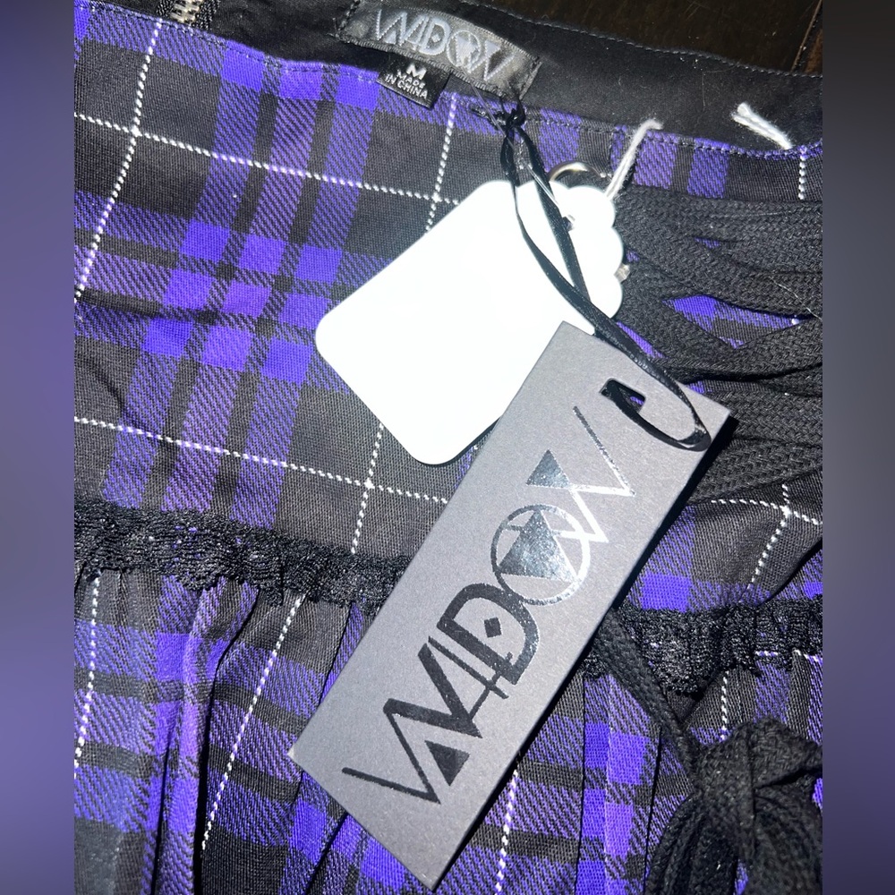 Dolls Kill x Widow Purple Plaid Mini Skirt with Lace-Up Detail - Picture 3 of 3